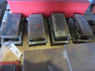 (4) Green  Roller Skates, Handles & Crate.