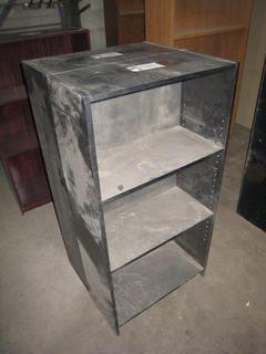 (3) Bookshelves, (1) 4 Drawer Metal Filing Cabinet. (2) 47 1/2" x 11" x 24" , 48" x 12" x 28". 64 1/2" x 18" x 42".