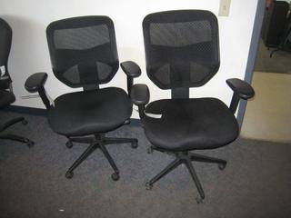 (2) Black Fabric Rolling Office Chairs.