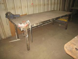 Welding Table 3'x3'7"x8'4" c/w Ridgid Chain Vise BC610, Grey Tools # 8 Vise.