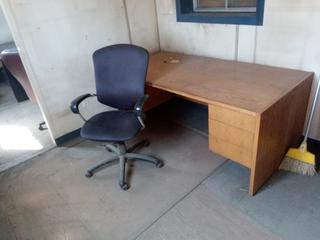 Large Wooden Desk, Rolling Office Chair.