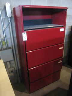 (2) Metal Maroon Filing Cabinets 18"x36"x70".