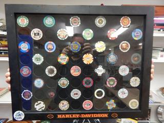 Harley Davidson Poker Chip Board w/Assorted Poker Chips