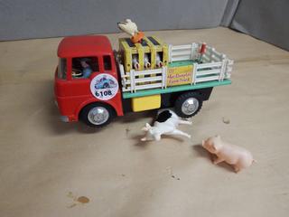 Battery Operated Tin Toy Old McDonald's Farm Truck with Animals