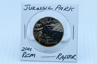 2001 Royal Canadian Mint Jurassic Park RAPTOR Coin.