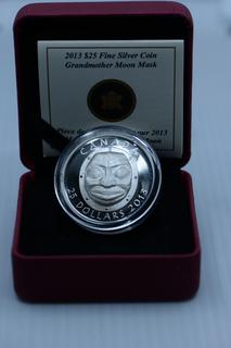 2013 $25 Fine Silver Coin Grandmother Moon Mask w/Box and Certificate.