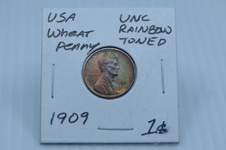 1909 USA Wheat Penny - Rainbow Toned - Unc.