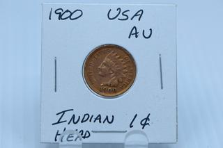 1900 USA Indian Head Penny AU.