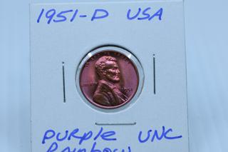 1951-D USA Wheat Penny Uncirculated Purple Tones.