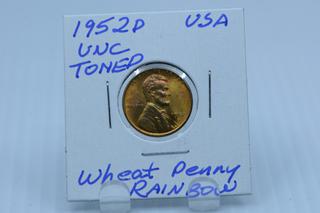 1952-D USA Wheat Penny Rainbow Toned Uncirculated.
