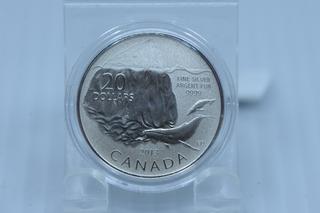 2013 Canada $20 .9999 Fine Silver Coin w/Whales.