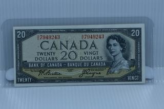 1954 Bank of Canada Devil Face Twenty Dollar Bank Note.