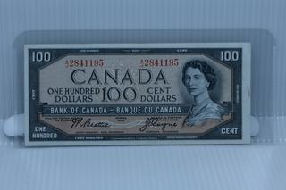 1954 Bank of Canada $100 Bank Note.