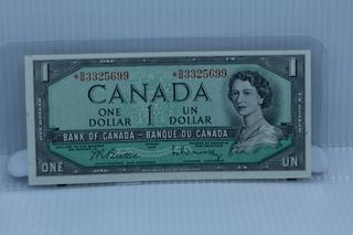 1954 Bank of Canada Replacement $1 Bank Note.