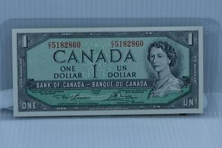 1954 Bank of Canada $1 Bank Note.