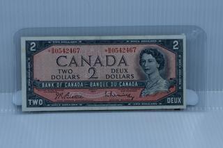 1954 Bank of Canada $2 Replacement Bank Note.