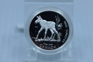 1996 Canada Baby Moose Silver Coin.