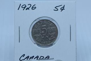 1926 Canada Five Cent Coin - Key Date.