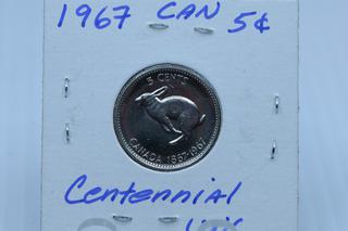 1867 - 1967 Canada Centennial Five Cent Coin - Unc.