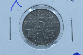 1926 Canada Five Cent Coin - Key Date.