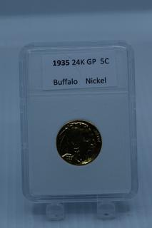 1935 USA 24 K Gold Plated Buffalo Nickel.