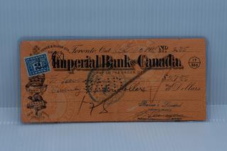1928 Imperial Bank of Canada Cancelled Cheque.