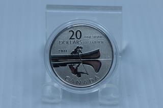 2011 Canada $20 .9999 Fine Silver Coin w/Canoe.