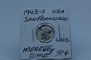1943-S USA Mercury Dime - Uncirculated.