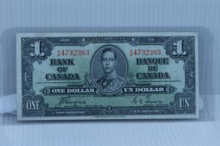 1937 Bank of Canada One Dollar Bank Note.