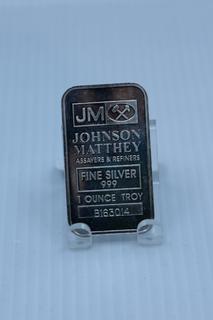 Johnson Matthey Fine Silver .999 One Ounce Troy Silver Bar.