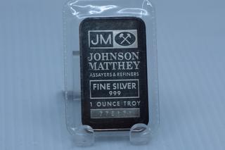 Johnson Matthey Fine Silver .999 One Ounce Troy Silver Bar.