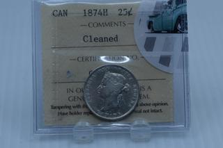 1874H Canada 25 Cent Coin.