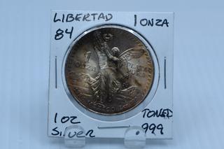 1984 Libertad One Ounce .999 Fine Silver.