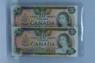 1979 Bank of Canada Two Consecutive $20 Bank Notes.