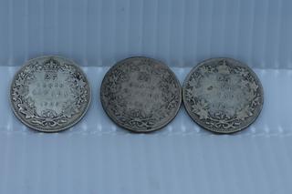 Lot of 3 Canada 25 Cent Coins.