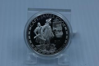 1994 Cook Islands Captain James Cook $10 Fine Silver Coin.