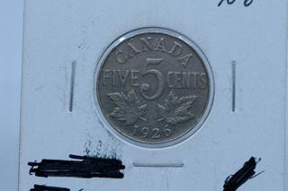 1926 Canada Five Cent Key Date Coin.