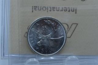 1956 Canada Twenty Five Cent Coin ICCS Graded.