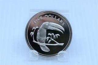 1975 Belize Five Dollar Proof Coin.