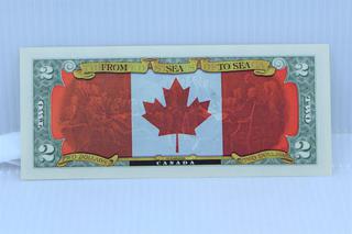 2013 USA Commemorative Canada Flag Colored Two Dollar Bank Note.