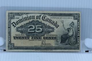 1900 Dominion of Canada Twenty Five Cent Bank Note.