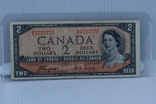 1954 Bank of Canada Devil Face Two Dollar Bank Note.