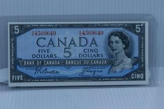 1954 Bank of Canada Five Dollar Bank Note.