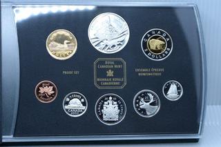 2003 Canada Proof Coin Set w/Silver Dollar, Two Dollar Coin, 50 Cent Coin, 25 and 10 Cent coins.