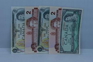 Lot of 5 Canada Bank Notes.