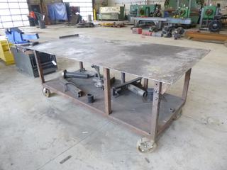 4ft X 8ft Portable Metal Table C/w Vise And Bottom Contents