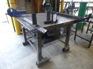 49in X 49in Metal Table C/w Vise And Contents
