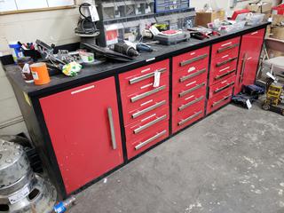 113in X 28 1/2in X 3ft Metal Tool Storage Chest C/w Contents In Drawers *Note: Contents On Top Not Included*
