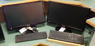 (2) 22 1/2in X 13 1/2in Samsung LS24C300 Monitors C/w (3) Keyboards
