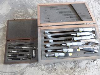 Qty Of (6) Asimeto  0-1in - 5-6in Outside Micrometers C/w (1) Box Of Asimeto Inside Micrometers